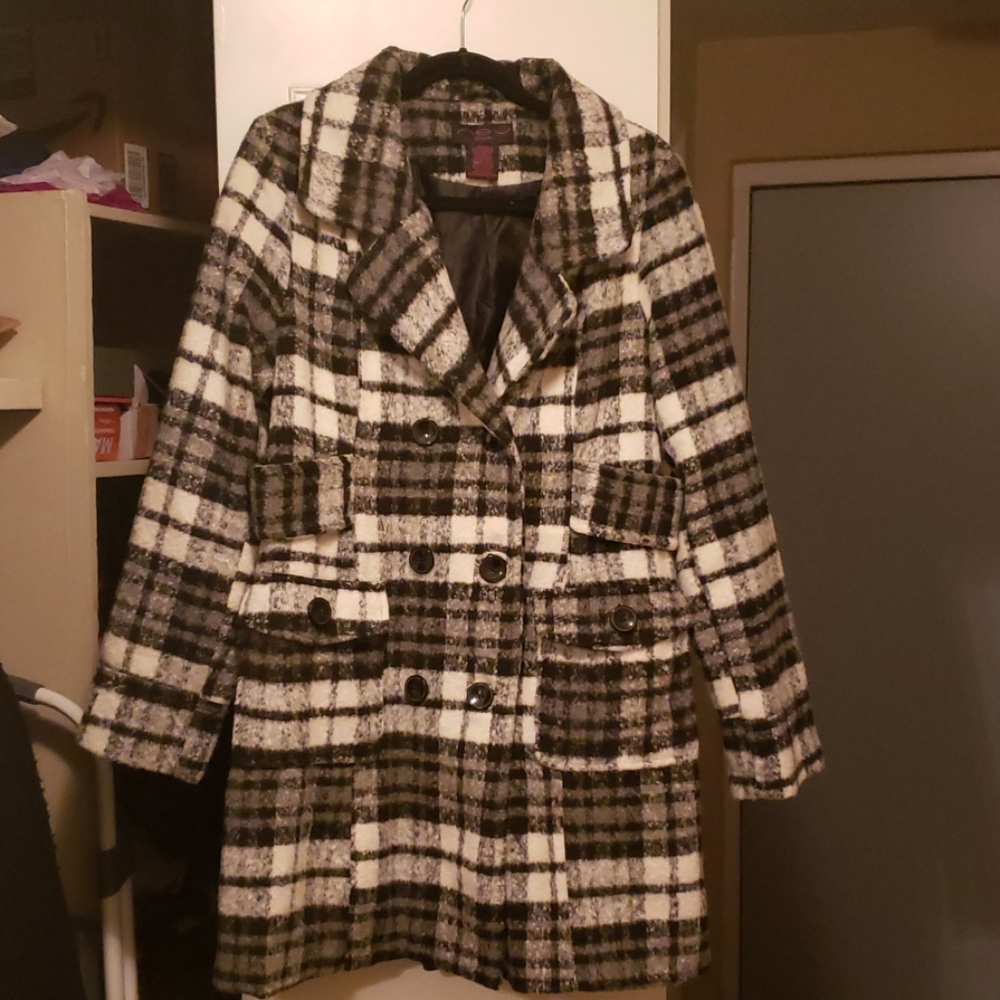 Checker Black & White Pea Coat